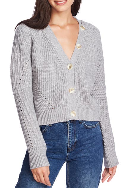 1.state Shaker Stitch Crop Cotton Blend Cardigan In Light Heather Grey ...