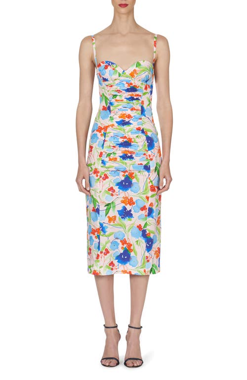 Carolina Herrera Floral Ruched Cotton Midi Dress in Blush Multi at Nordstrom, Size 10