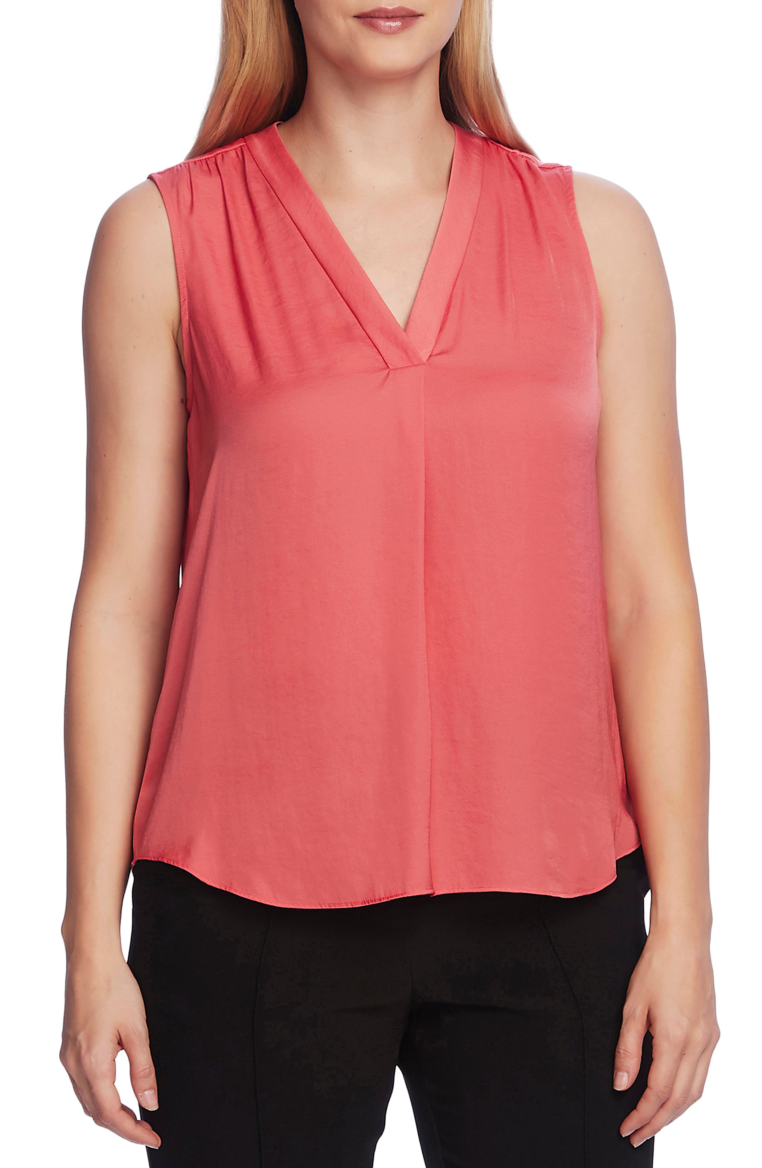 Vince Camuto Sleeveless V-neck Blouse In Coral Blossom
