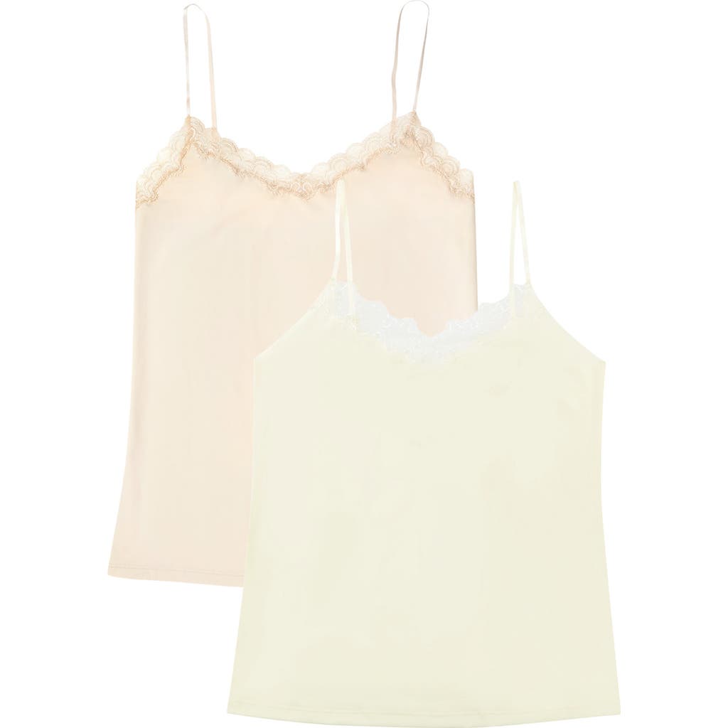 Uwila Warrior Happy Seams 2-pack Lace Trim Camisoles In Winter White/smoke Grey