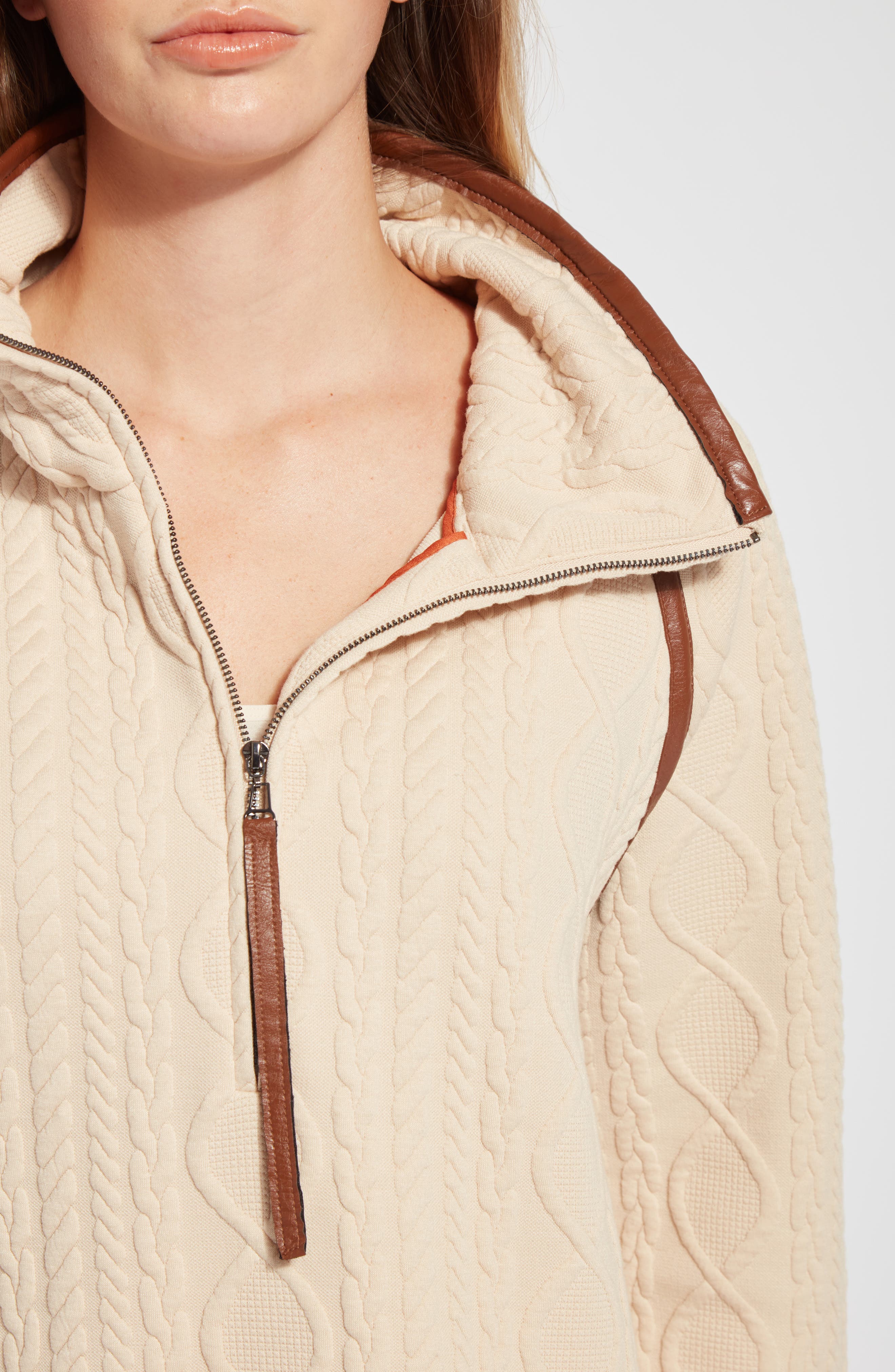 Lyssé Marian Quilted Quarter Zip Pullover with Faux Leather Trim