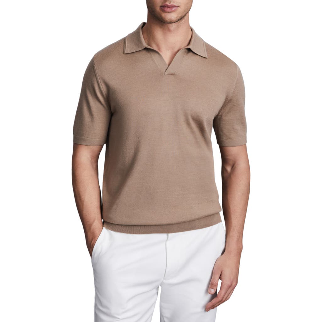 Reiss Duchie Johnny Collar Short Sleeve Wool Polo Sweater In Brown