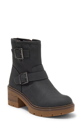 B O C By Børn Monika Platform Moto Bootie In Dark Grey Nubuck