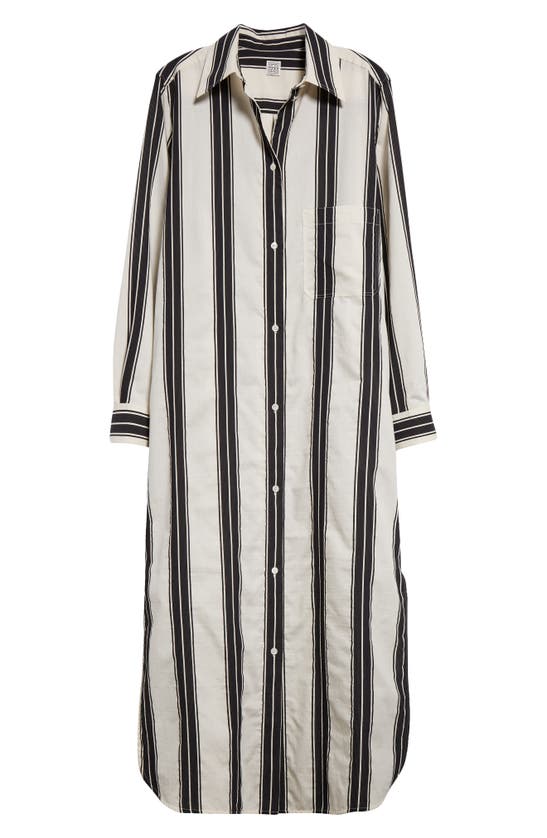 Shop Totême Jacquard Stripe Long Sleeve Midi Shirtdress In Black/ White