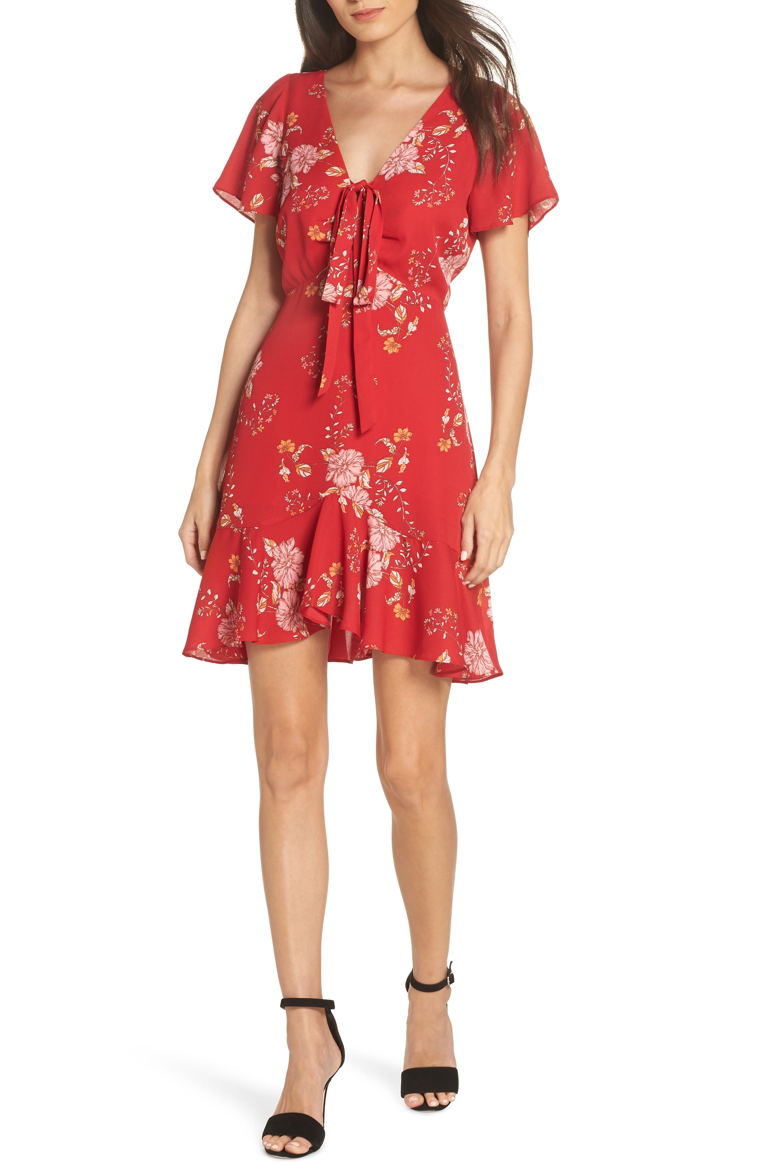 Bb Dakota Hyper Bloom Printed Minidress, Red