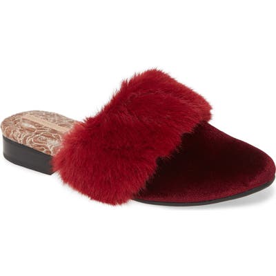 Taryn Rose Brailyn Faux Fur Trim Mule, Red