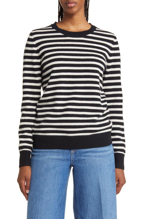 Nordstrom Crewneck Cashmere Sweater In Black- Ivory Josephine Stripe