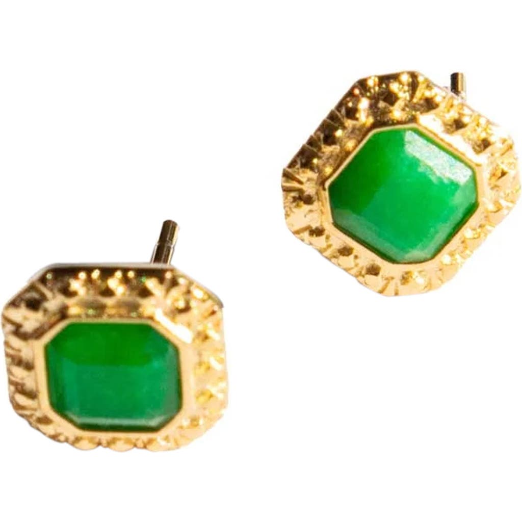Seree Park Green Jade Square Stud Earrings In Bright Green