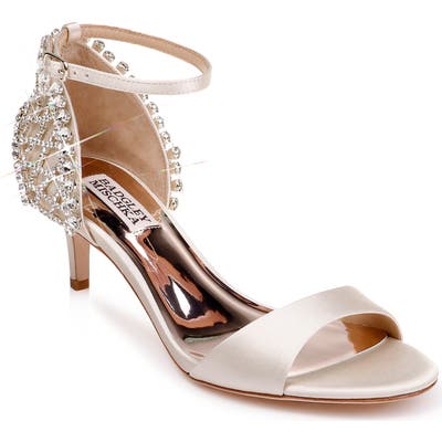 Badgley Mischka Adora Embellished Kitten Heel Sandal- Ivory