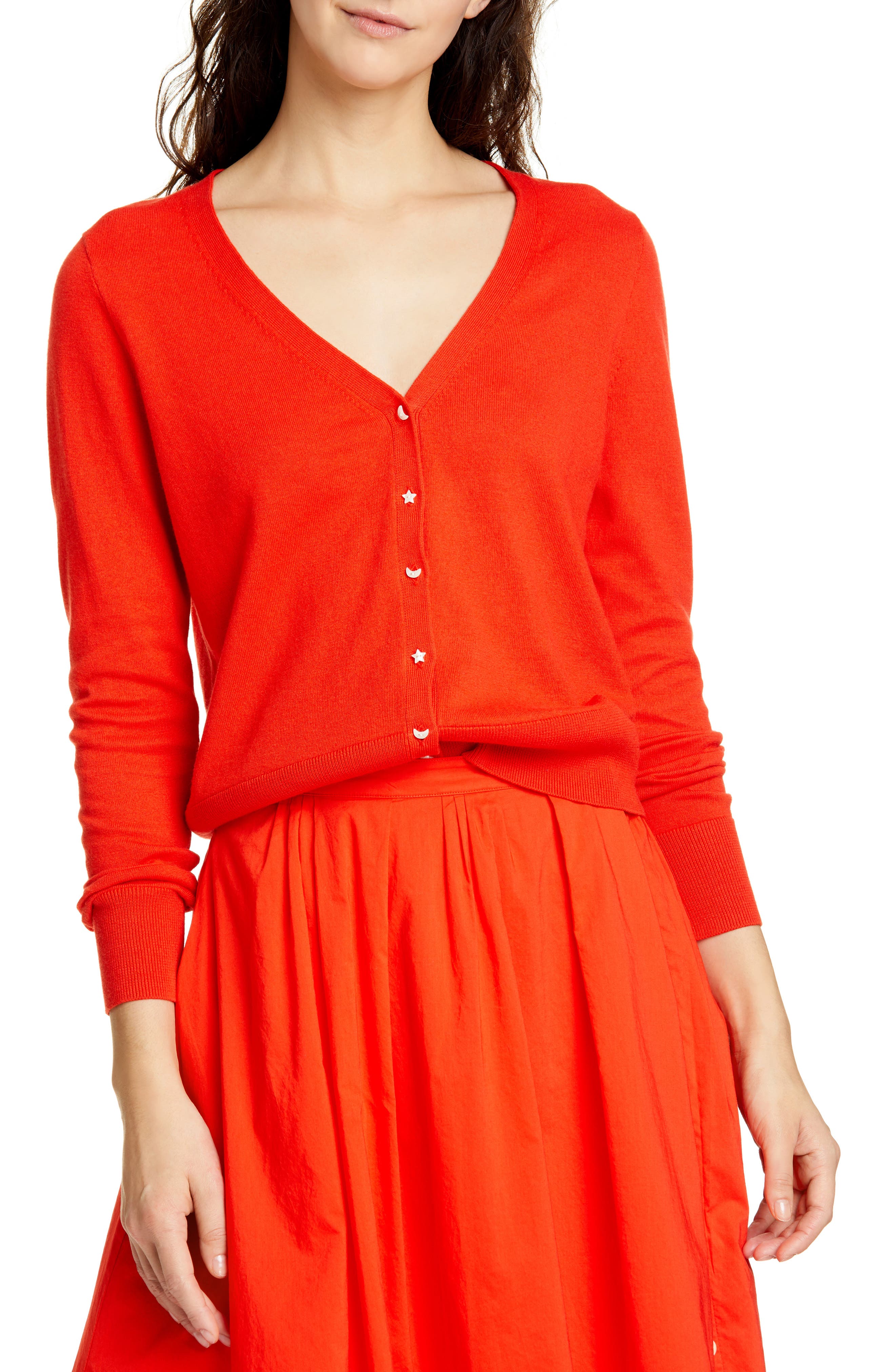 Alex Mill Crop Cotton Blend Cardigan, Red