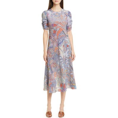 Etro Paisley Print Silk A-Line Midi Dress, US / 48 IT - Blue