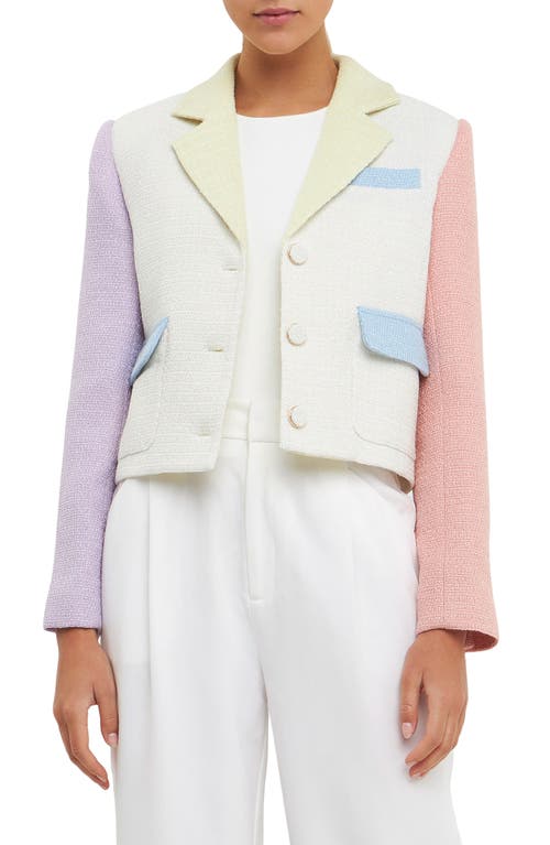 Endless Rose Colorblock Tweed Jacket in White Multi at Nordstrom, Size Large