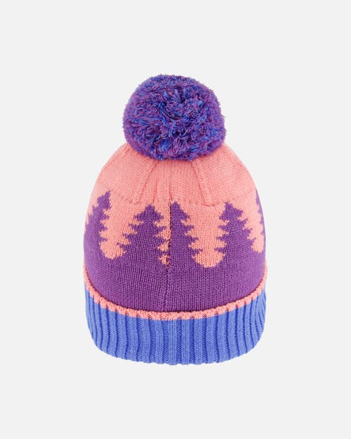 Deux Par Deux Girl's Knit Hat Mauve Pine And Blue In Tree Jacquard