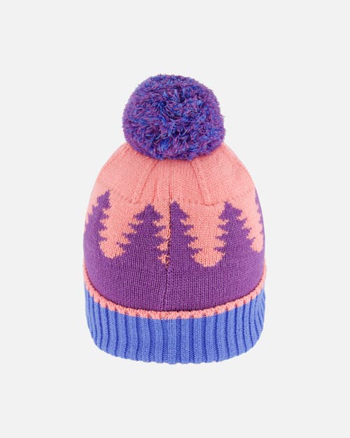 Shop Deux Par Deux Girl's Knit Hat Mauve Pine And Blue In Tree Jacquard