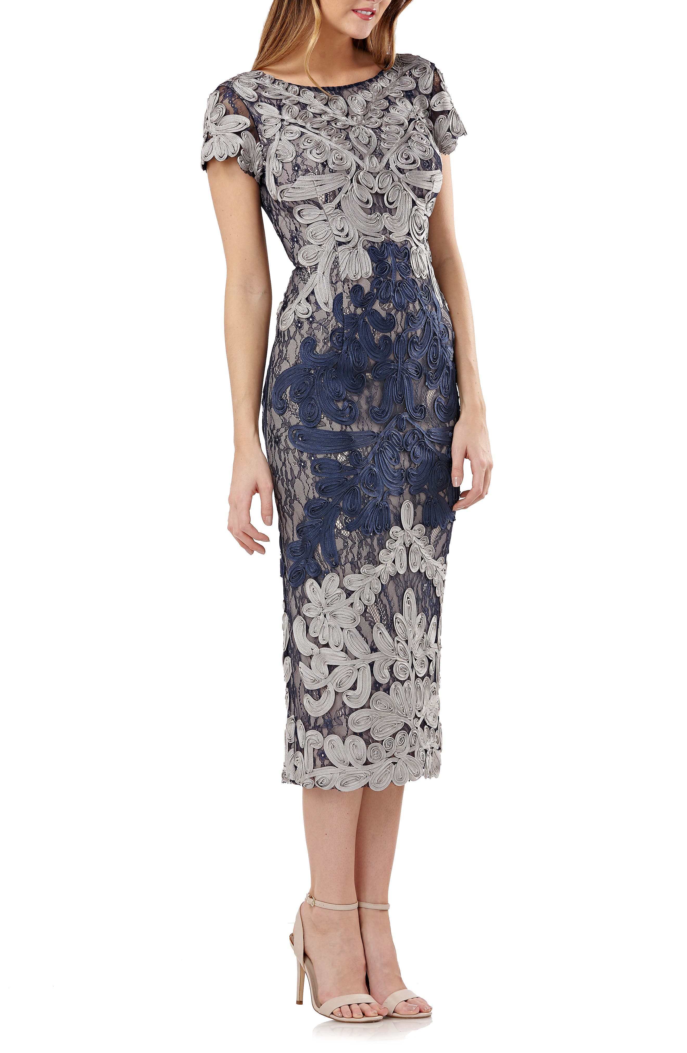 Js Collections Soutache Lace Midi Dress In Silvernavy