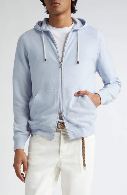 Shop Brunello Cucinelli Two-way Zip Cashmere Hoodie In Cxb49 Atlantic/nebbia