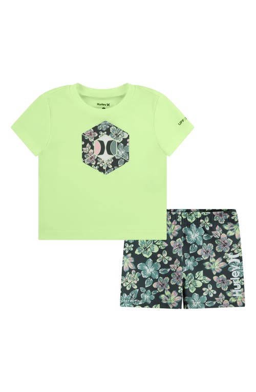 Hurley Kids' Multi Mini Floral Two-piece Rashguard Swimsuit In Green