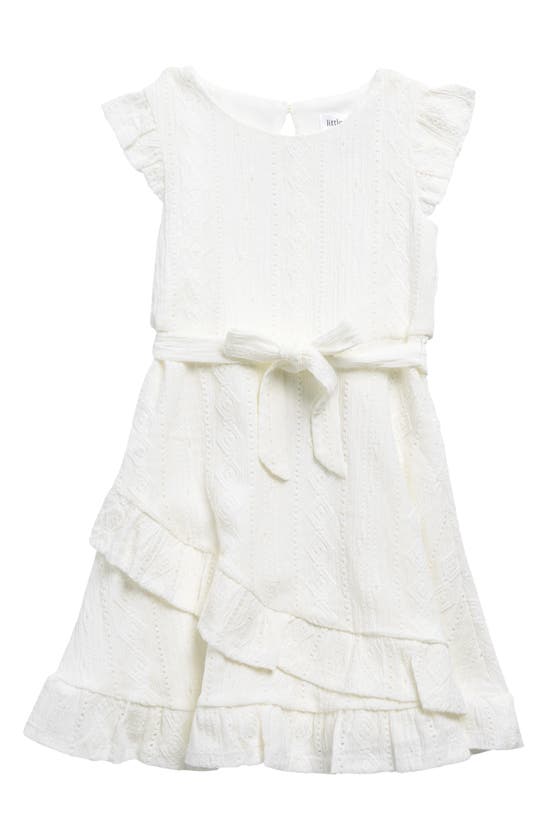 Little Angels Kids' Flutter Sleeve Eyelet Knit Dress In White