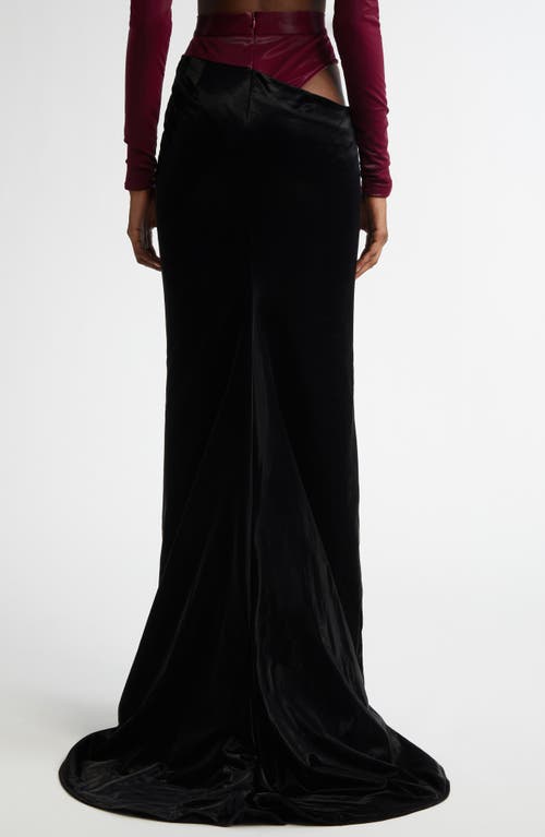 Shop Laquan Smith Hip Cutout Faux Leather Maxi Skirt In Oxblood/black