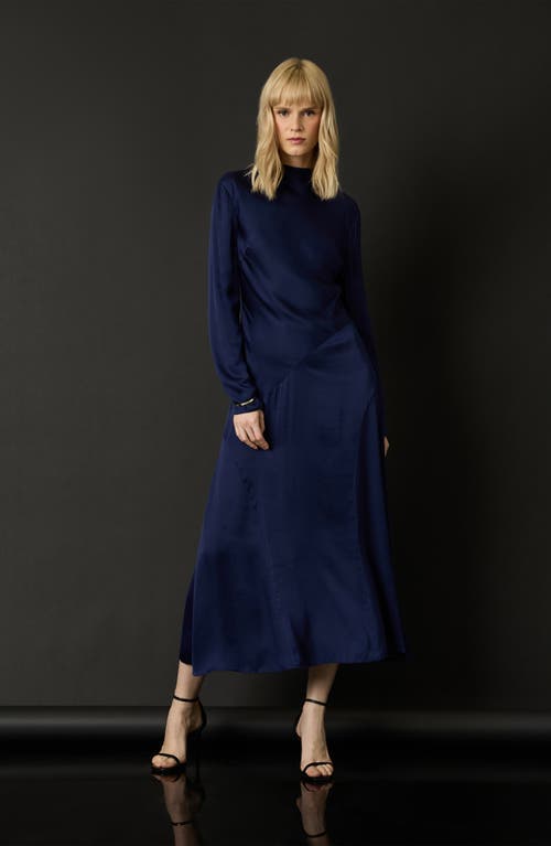 Shop Luxely Funnel Neck Long Sleeve Midi Dress In Evening Blue