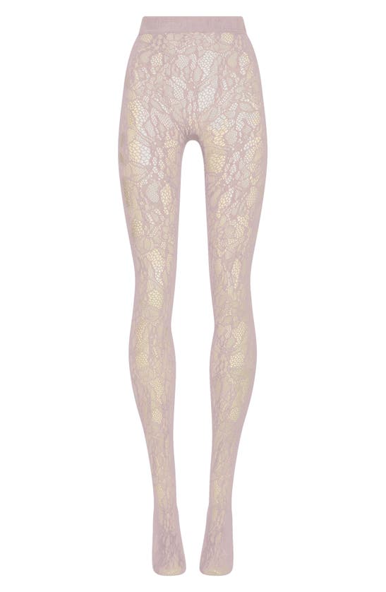 Shop Wolford Floral Net Tights In Mauve