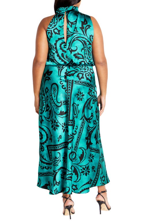 Shop City Chic Perri Peacock Paisley Satin Maxi Dress