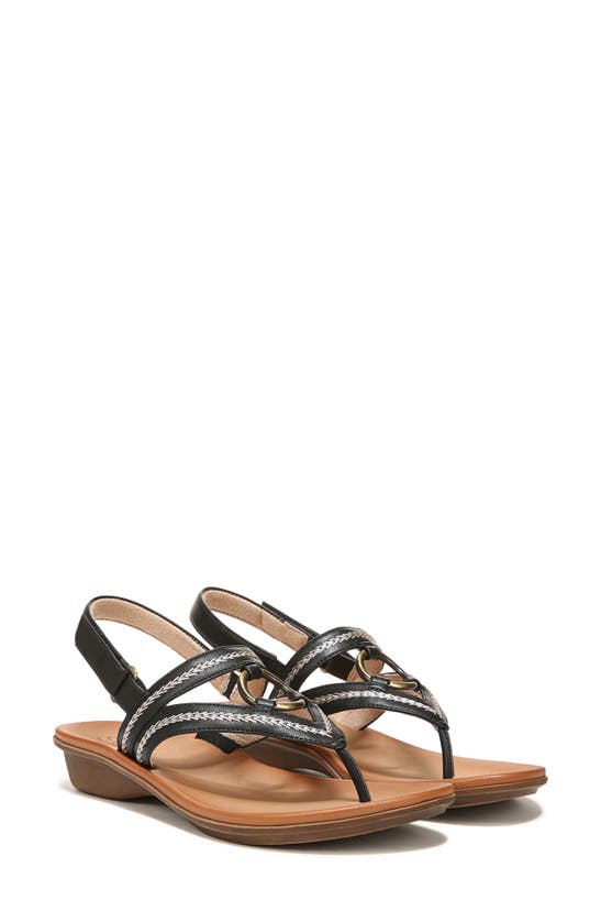 Natural Soul Sunny Slingback Thong Sandal In Black Smooth Synthetic