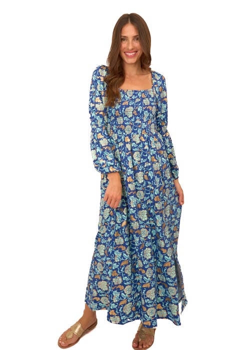 CABANA LIFE CABANA LIFE NAVY FLORAL METALLIC PUFF SLEEVE MAXI DRESS 