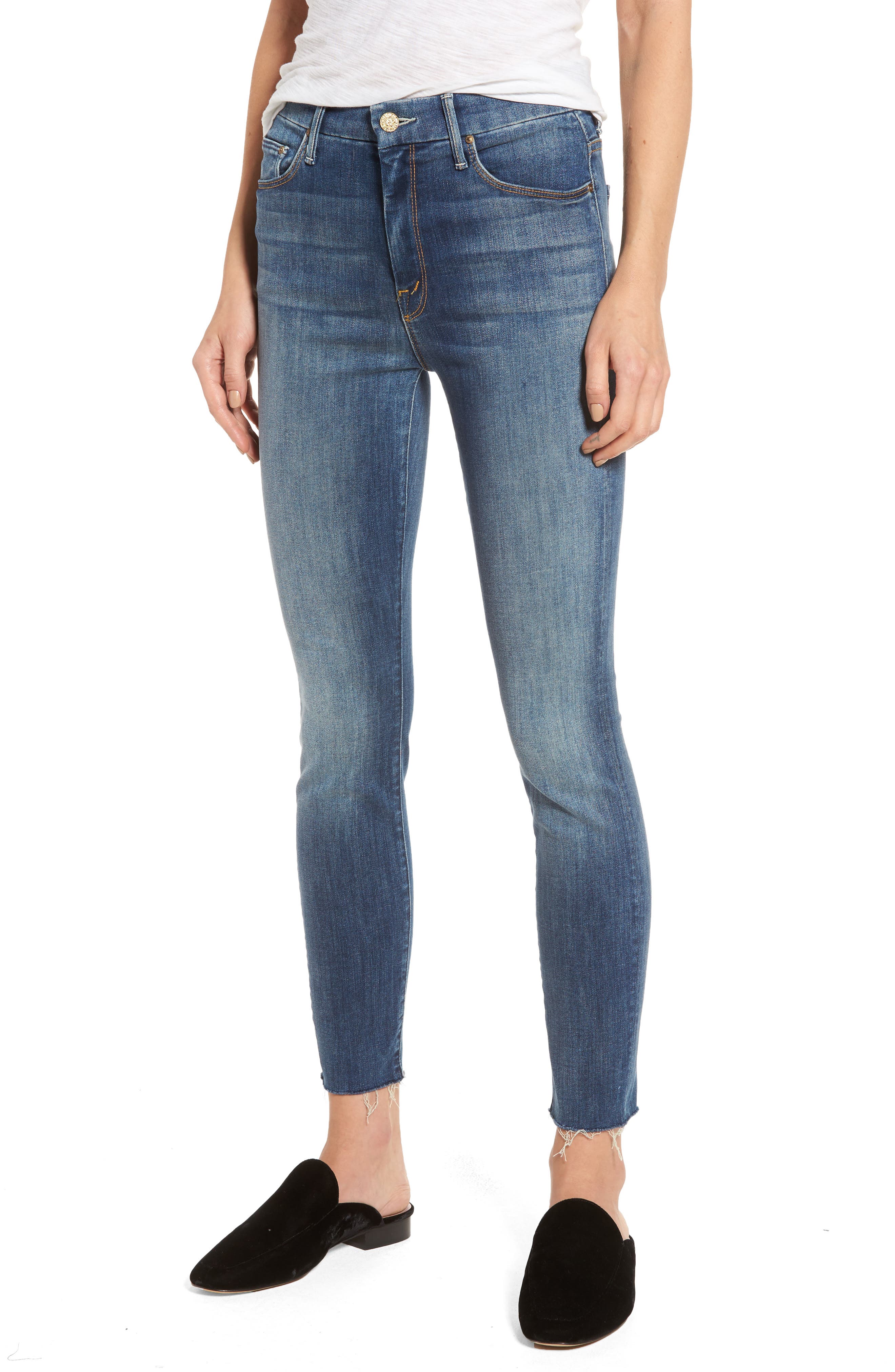 mother frayed ankle jeans