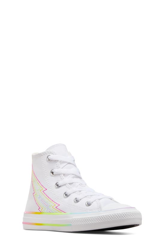 Shop Converse Kids' Pride Chuck Taylor® All Star® High Top Sneaker In White/ White/ Chaos Fuschia