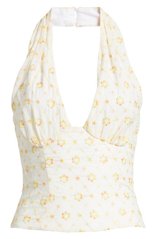 Shop Mistress Rocks Floral Embroidered Halter Top In Cloud