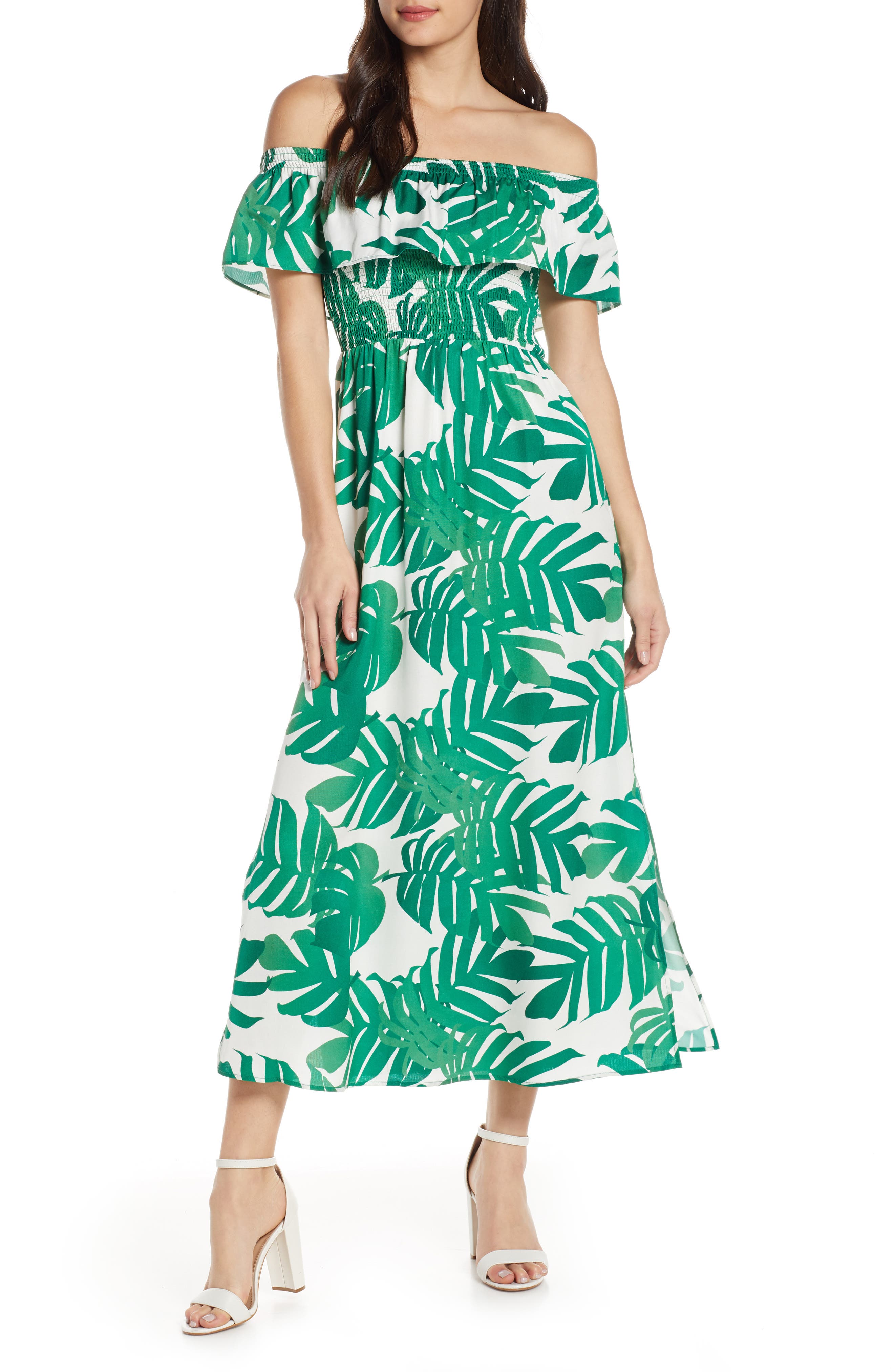 maxi dress with palm leaves