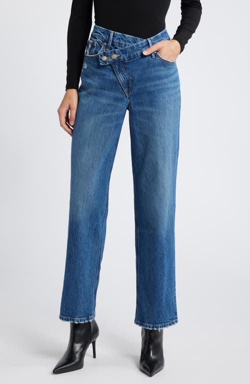 Shop Good American Good '90s Crossover Waist Straight Leg Jeans In Indigo713