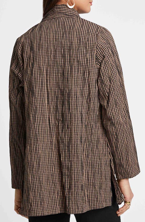 Foxcroft Alana Crinkle Cotton Blend Gingham Jacket In Almond/black