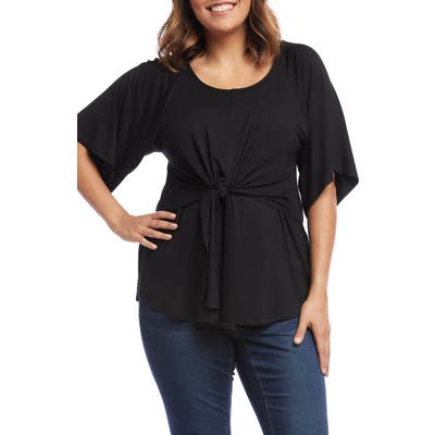 Plus Size Karen Kane Tie Front Bell Sleeve Top, Black