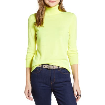 Halogen Turtleneck Merino Wool Blend Sweater, Yellow