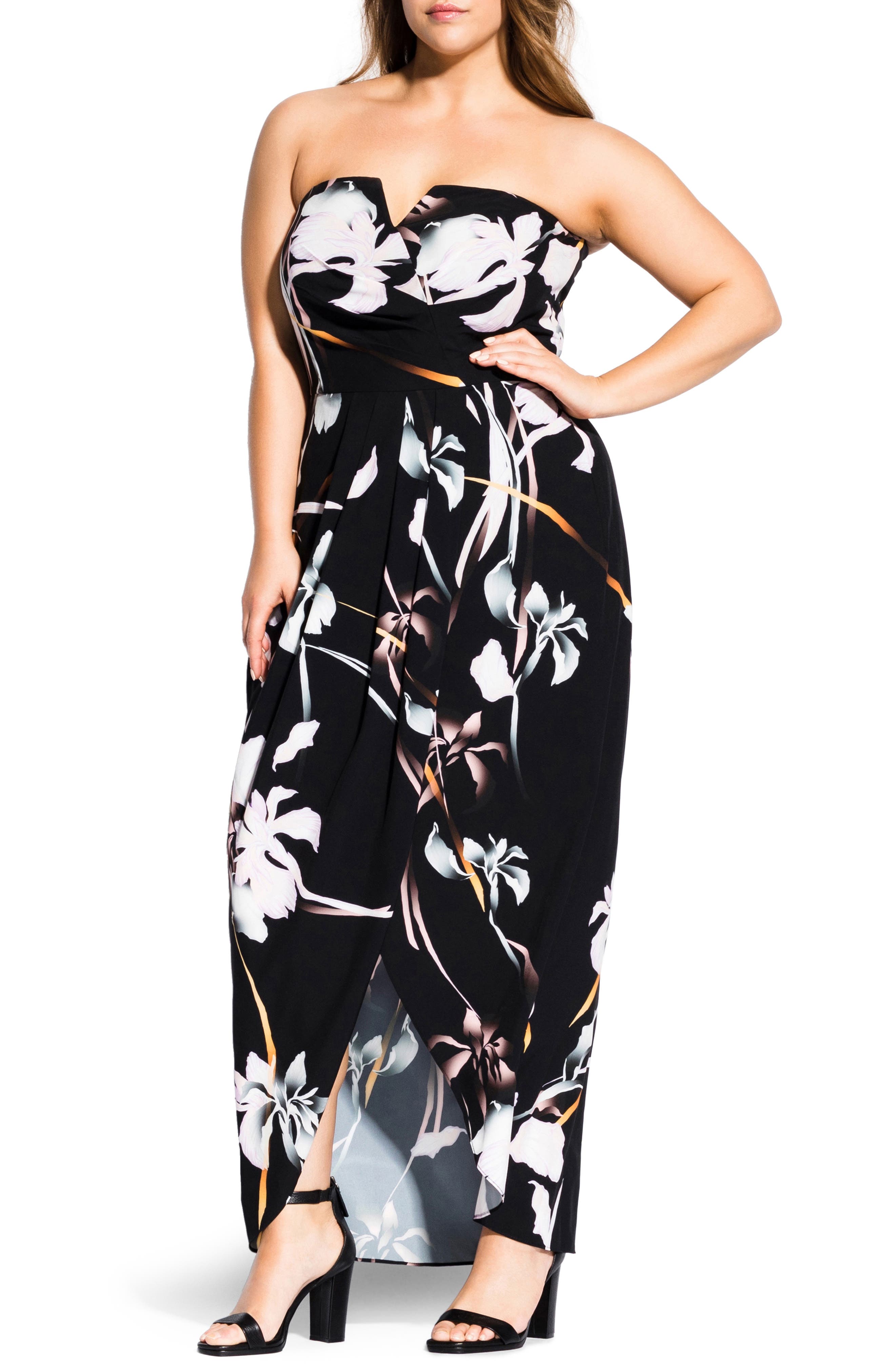 Plus Size City Chic Orchid Dreams Maxi Dress, Black