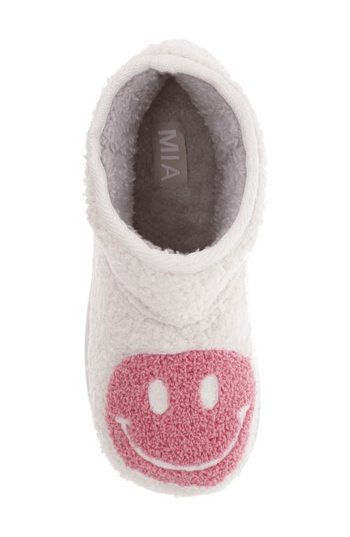 Mia Chill Smiley Genuine Shearling Bootie Slipper In Blush Happy Face