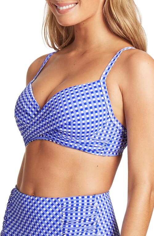 Sea Level Checkmate Cross Front Molded Underwire Bikini Top In Cobalt
