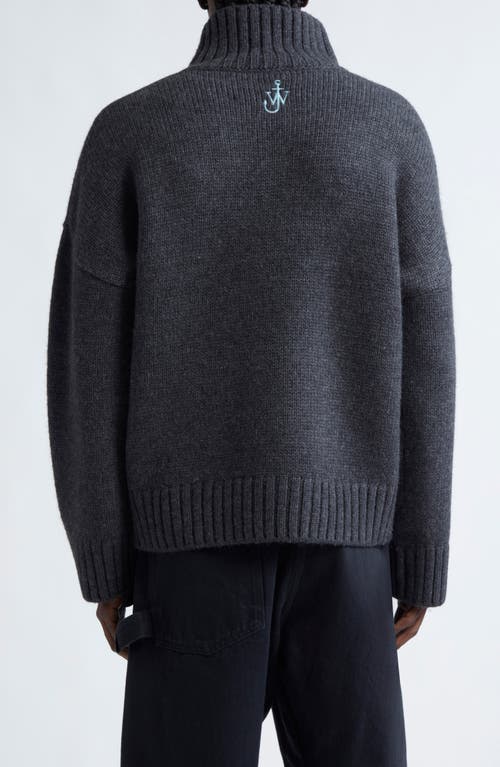 Shop Jw Anderson Patch Pocket Wool & Alpaca Blend Turtleneck Sweater In Dark Grey/arctic Blue