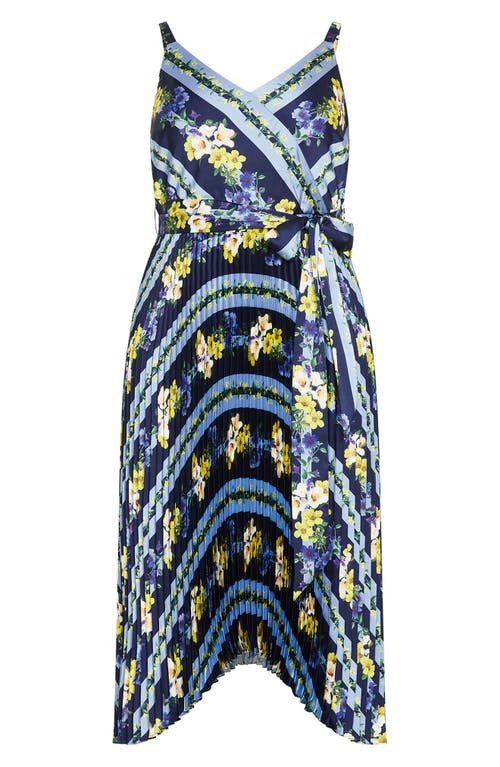 Shop City Chic Amelia Floral Pleated Handkerchief Hem Dress In Navy Garden Party