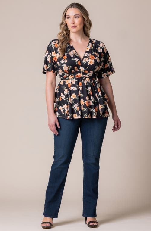 Kiyonna Encore Print Faux Wrap Top In Apricot Floral Print