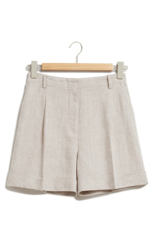 Shop & Other Stories Pleated High Waist Linen Shorts In Beige Dusty Light