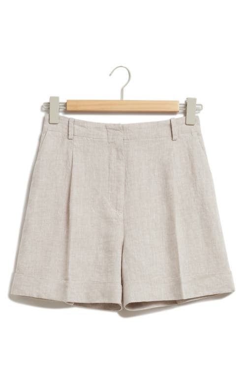 & Other Stories Pleated High Waist Linen Shorts Beige Dusty Light at Nordstrom,