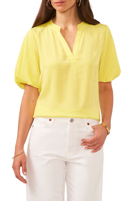 Hammered Satin Puff Sleeve Top in Bright Lemon