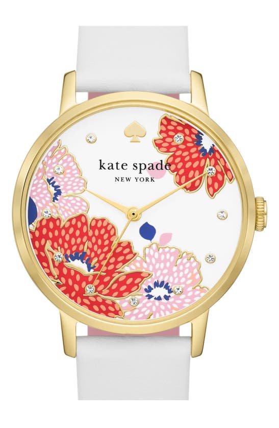 Shop Kate Spade Metro Leather Strap Watch, 34mm In White