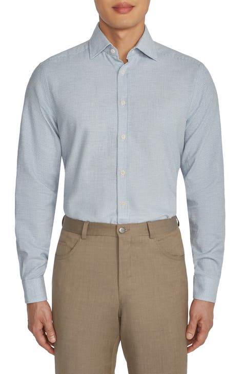 Glen Modern Fit Houndstooth Check Cotton Button-Up Shirt