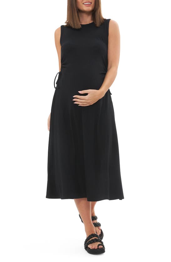 Shop Ripe Maternity Carol Cutout Rib Midi A-line Maternity Dress In Black