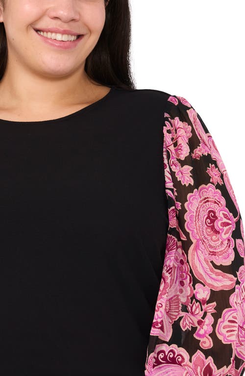 Cece Mixed Media Crepe Top In Rich Black
