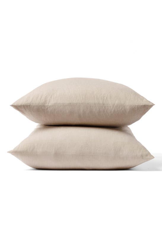 Coyuchi Set Of 2 Organic Crinkled Percale Pillowcases In Hazel Chambray